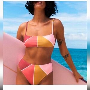 ROMWE Pink and Yellow Bikini Set